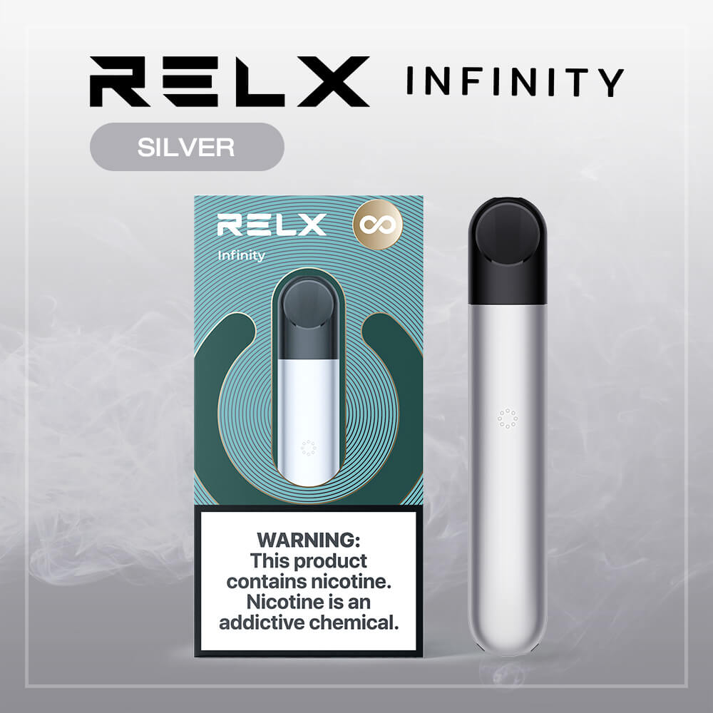 พอต Relx เจ้าของรางวัลดีไซน์ยอดเยี่ยม รุ่น Relx Infinity บุหรี่ไฟฟ้าจากแบรนด์ชั้นนำรีแลค ที่เป็นที่นิยมมานานหลายปี สีเงินคลาสสิค แถมยังใช้ได้ต่อเนื่องยาวนาน