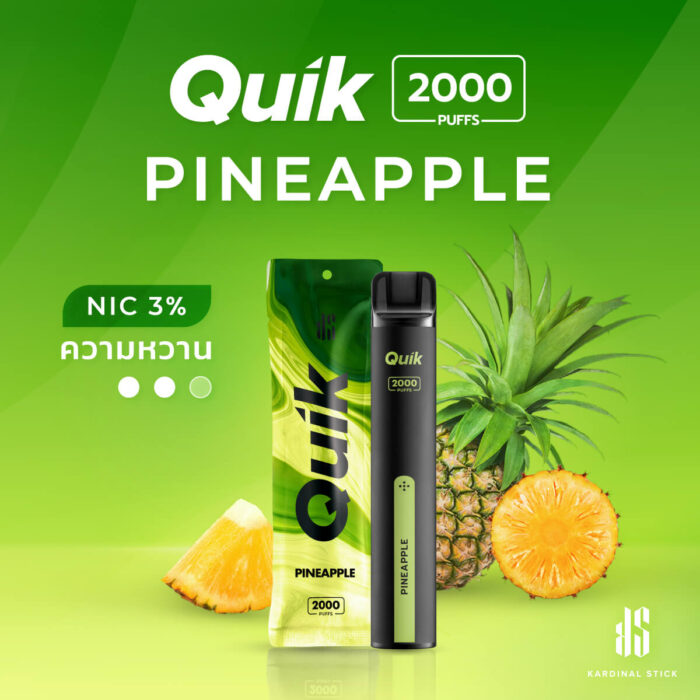 บุหรี่ไฟฟ้า KS Quik 2000 Puffs พอตใช้แล้วทิ้ง 2000 คำ กลิ่น Pineapple สับปะรด ให้ความ Tropical ได้ไหลเวียนในตัวคุณด้วยกลิ่นนี้ ฉีกซอง ใช้หมด แล้วจบด้วยโยนทิ้ง