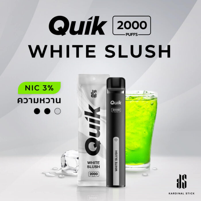 KS Quik 2000 Puffs พอตใช้แล้วทิ้ง 2000 คำ กลิ่น White Slush น้ำเขียว ใช้งานยาวนาน 2000 คำ โดยทั่วไปใช้งานนาน 1 สัปดาห์ กลิ่นให้เลือกมากกว่า 20 กลิ่น