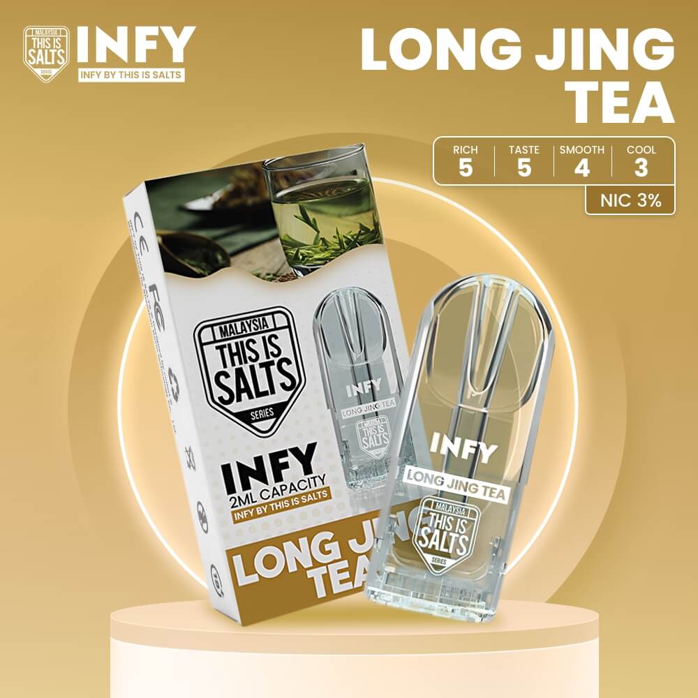 Long jing tea infy ก็คือชาจีนนั่นเอง ลองสัก puff จะคุ้นขึ้นมาทันที แม้เป็นชาจีนแต่ยังให้นิคสูงถึง 3% ให้ทั้งวันของคุณเป็นวันที่สดใสเมื่อใช้กับ Relx Infinity