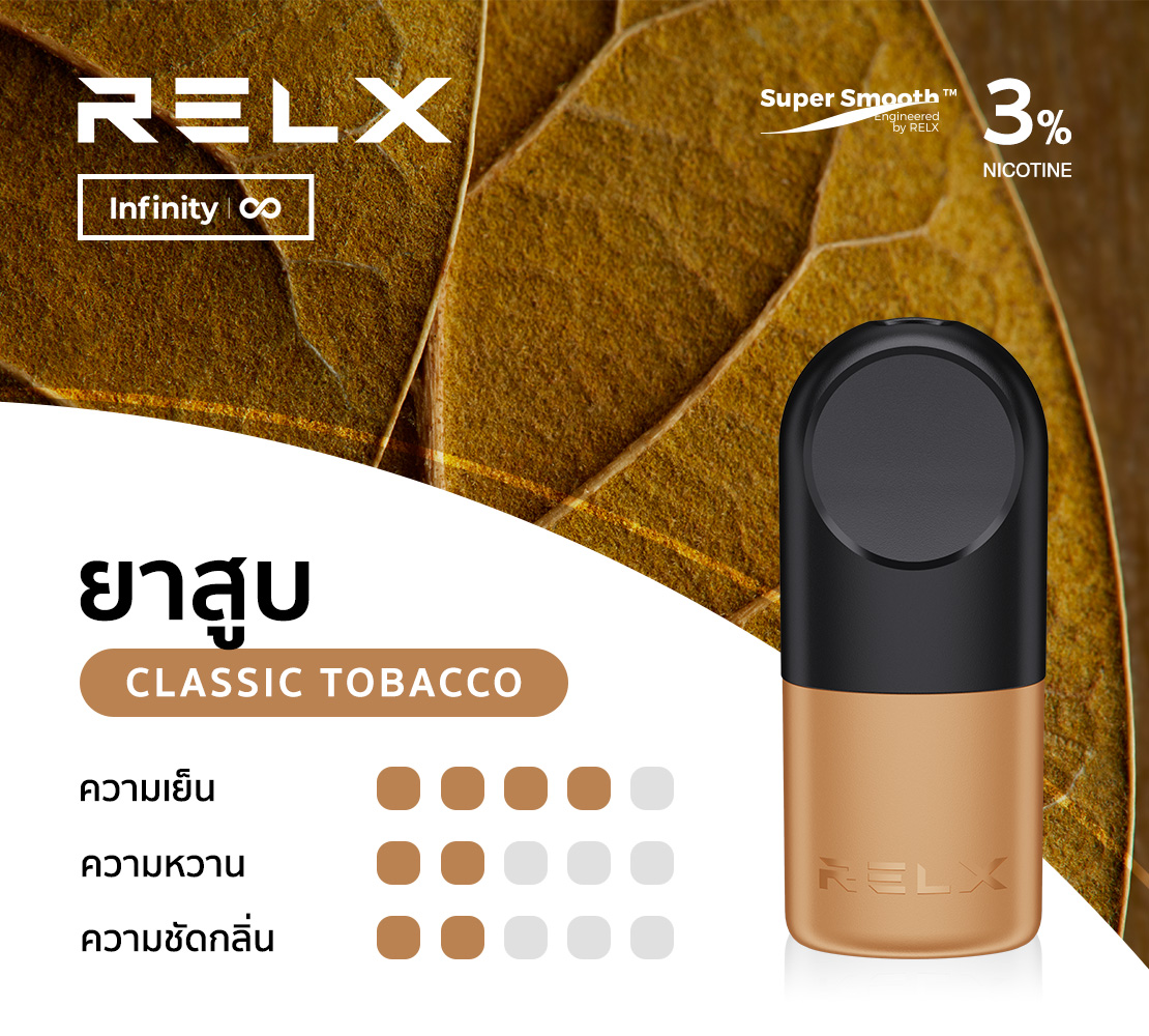 หัวพอต relx infinity pod กลิ่นยาสูบ ชัดๆ นิคแน่นเต็มทุกคำ 3% ลงตัวกับ device ที่ได้รับรางวัล red dot award ครองความนิยมมาอย่างยาวนานต้อง relx เท่านั้น