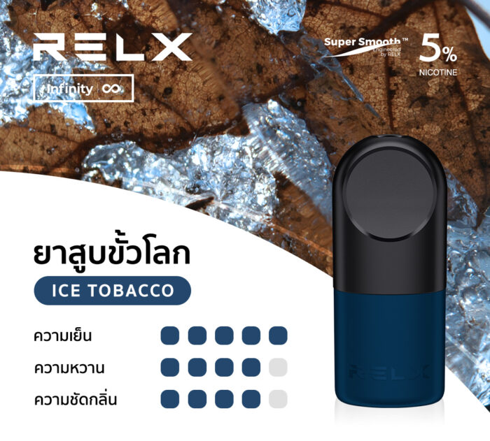 กลิ่นหัว pod relx ที่เย็นที่สุด ต้องกลิ่นยาสูบขั้วโลก แต่ยังคงฟีลบุหรี่ที่คุณคุ้นเคย นับเป็นหนึ่งใน pod relx สำหรับเครื่อง relx infinity ที่ควรพกติดไว้