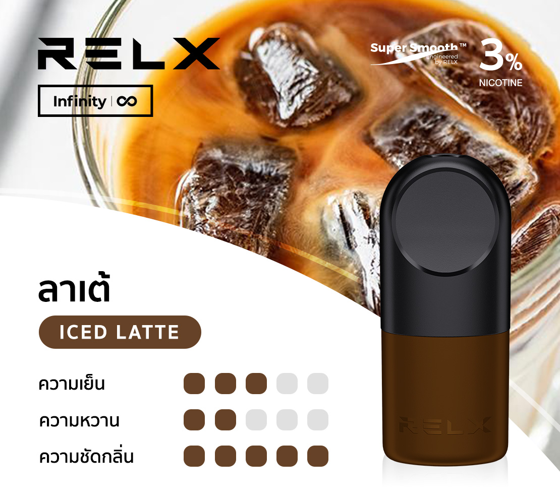 relx พอต นานๆจะทำกลิ่นกาแฟออกมา เปิดตัวด้วยลาเต้ ตื่นตัวด้วยนิค 3% แถมยังได้ฟีลกาแฟนมที่คุ้นเคย อะไรจะลงตัวกับเครื่อง relx Infinity ไปมากกว่านี้ไม่มีแน่นอน