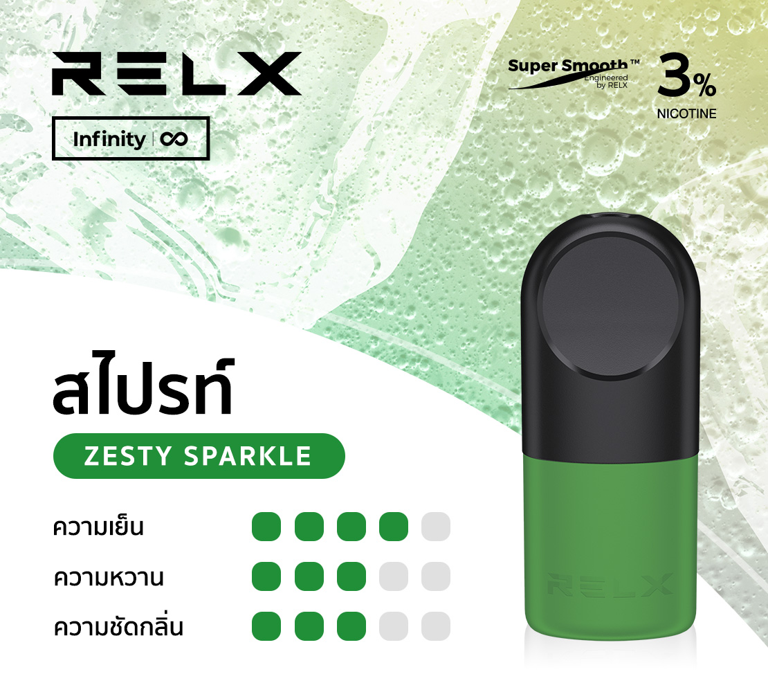 Relx Pod หัวพอตจาก Relx กลิ่นสไปรท์ คือกลิ่นที่เป็นสามัญประจำเครื่องอีกกลิ่น เพราะคุ้นเคยกันมานาน ใช้แล้วสดชื่น แถมนิคถึงๆ ไม่อั้นนิคแน่นอน