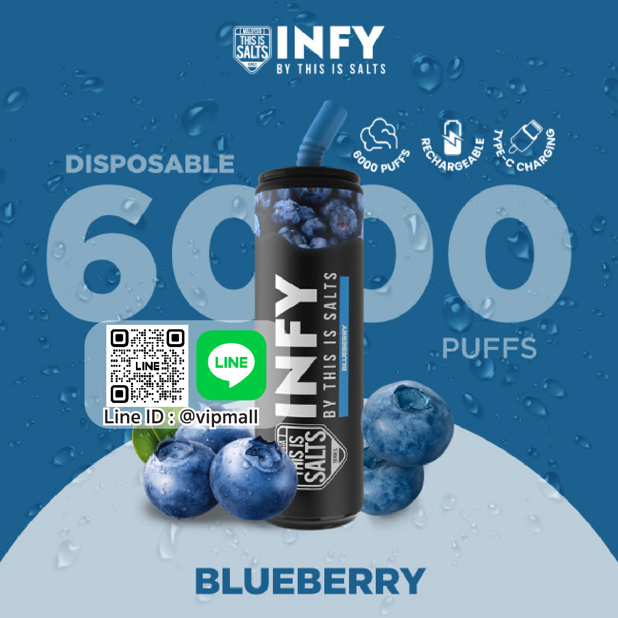 INFY 6000 Puff กลิ่น บลูเบอรี่ ถ้าใช้พอตใช้แล้วทิ้ง มีเหรอจะพลาดกลิ่นบลูเบอรี่ เอกลักษณ์เฉพาะของทาง this is salts ที่ให้ความหอมยืนหนึ่ง ยาวนานตลอดคำสูบ