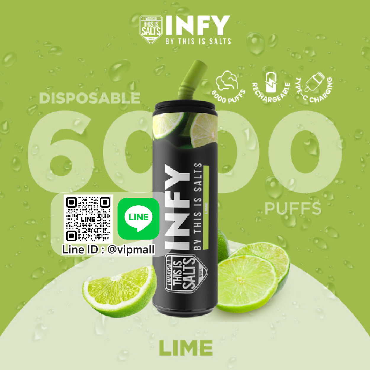 INFY 6000 Puff กลิ่น มะนาว ให้คุณได้สดชื่นต่อเนื่องได้เป็นเดือน เพราะชื่อ this is salts การันตี ด้วยคำสูบสูงถึง 6000 คำ ให้คุณได้ vape ยาวๆ