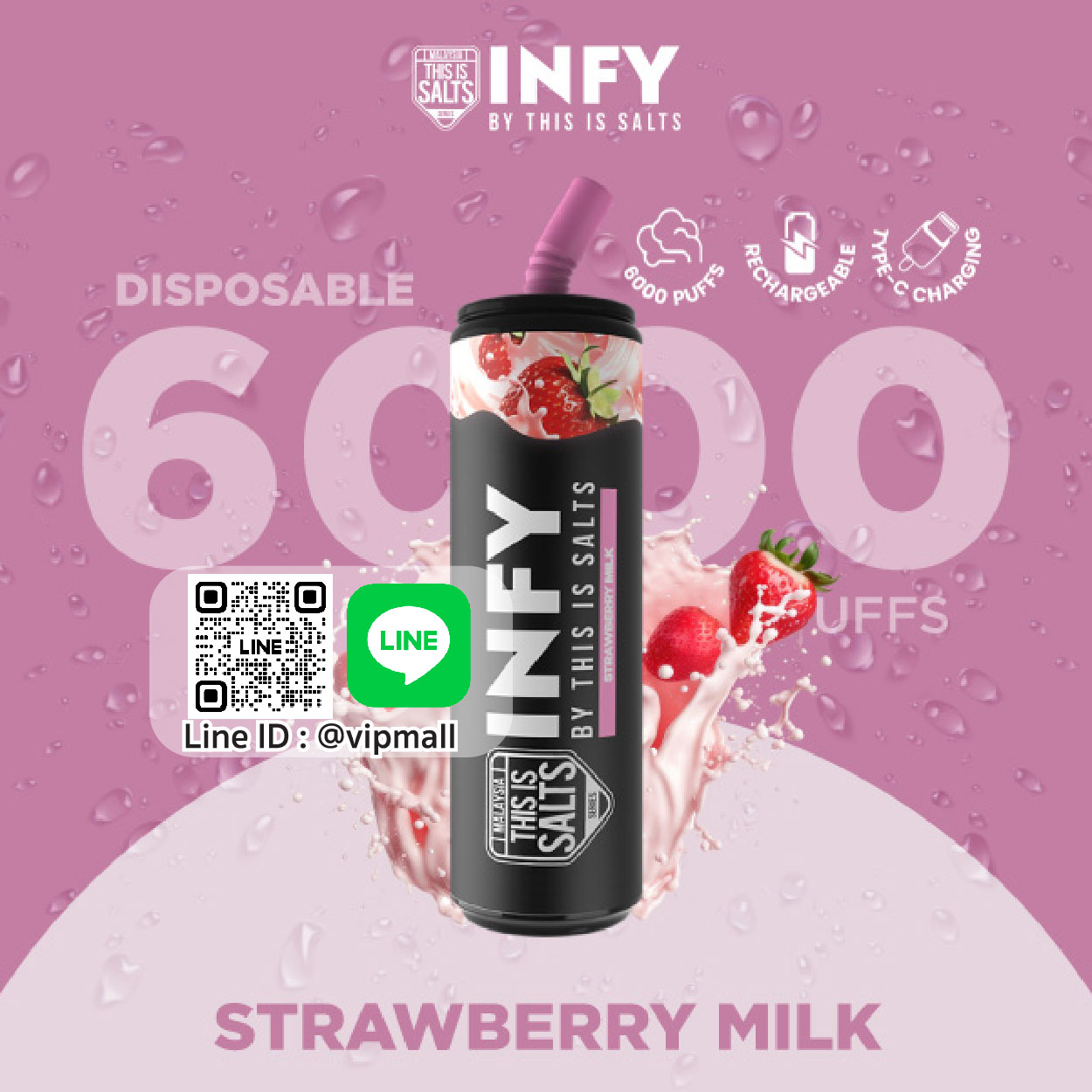 INFY 6000 Puff กลิ่น นมสตรอเบอร์รี่ วันจืดๆจะมีอะไรเหมาะไปกว่านมสตรอเบอร์รี่เย็นๆ จากตู้เย็น ดีไซน์กลิ่นให้โคตรเหมือนที่สุด มาในพอตเหมาะมืออย่าง infy 6000