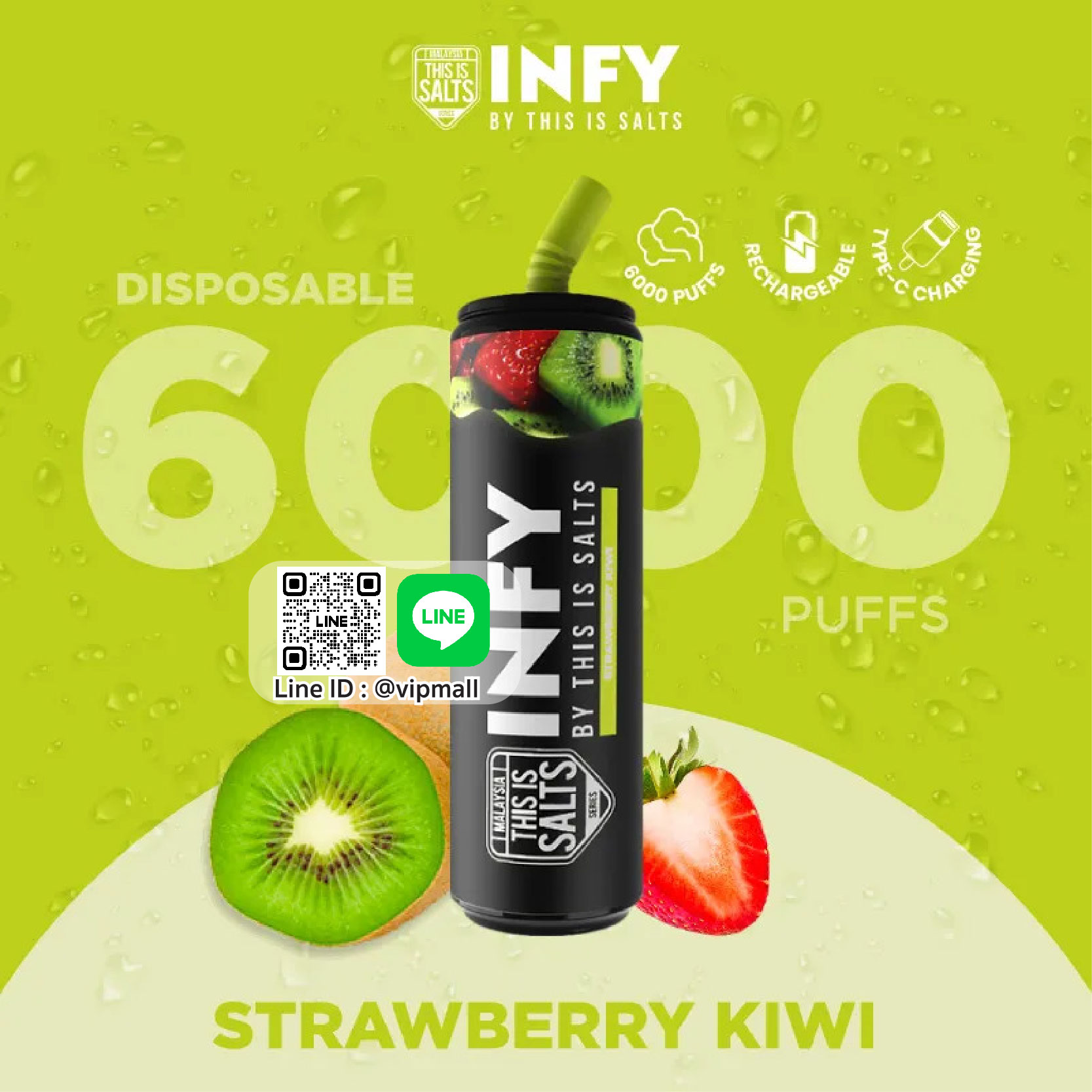 INFY 6000 Puff กลิ่น สตรอเบอร์รี่กีวี ความลงตัวของสายผลไม้ ที่มีความหวาน 2 สไตล์ แล้วมาอยู่ในพอตใช้แล้วทิ้งที่มาแรงที่สุดในชั่วโมงนี้ด้วย แนะนำห้ามพลาดนะคะ